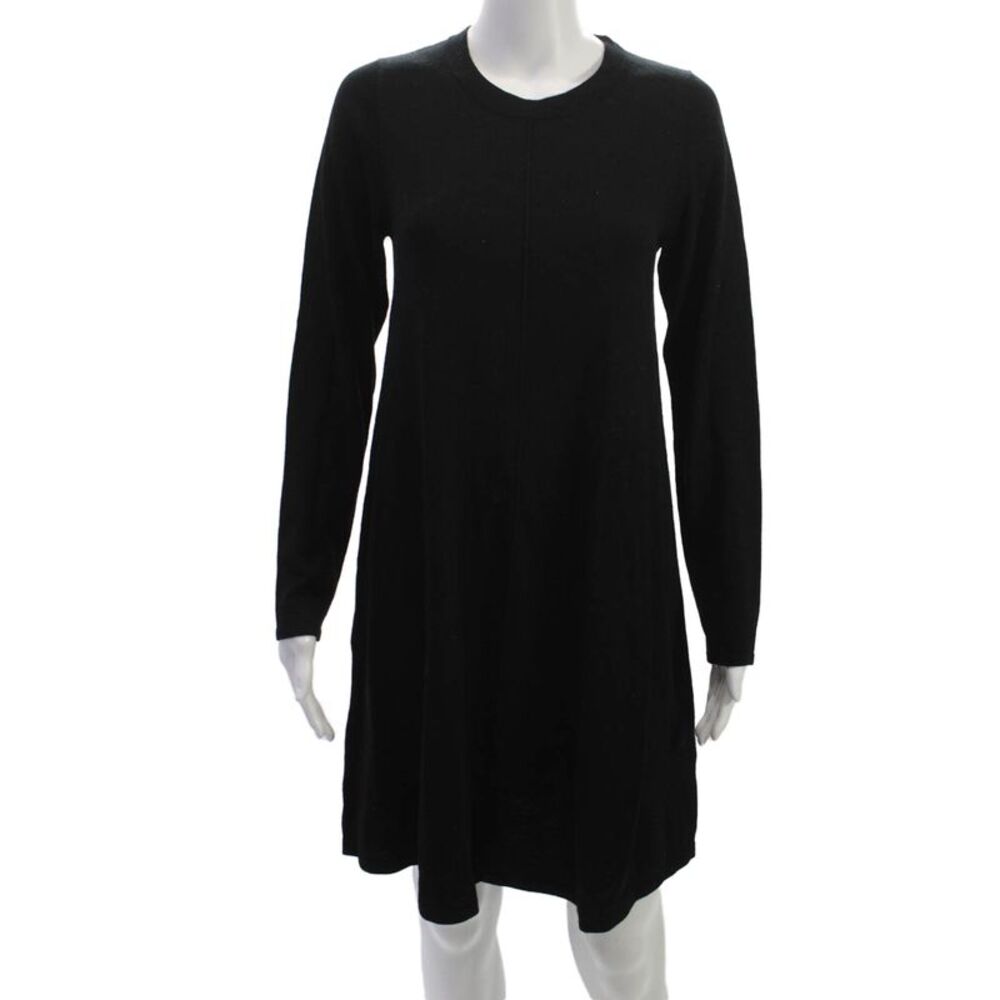 Repeat Womens Sweater Dress Black Merino Wool Long Sleeve Crew Neck Size 34